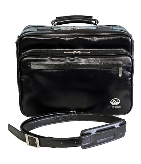 Bolsa propagandista com 3 divisões em couro legítimo, bolso frontal com zíper