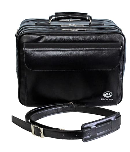 Bolsa propagandista com 3 divisões em couro legítimo, bolso frontal com tampa
